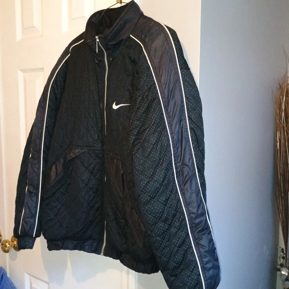 Vintage Nike Puffer Jacket Large Black Quilted‎ Big Swoosh 90s Y2K H60207 ZKG